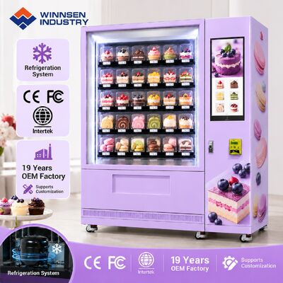 품질 Winnsen Chilled Cupcake Vending Machine Glass Front LED Display Keeps Cream Cakes Fresh 공장