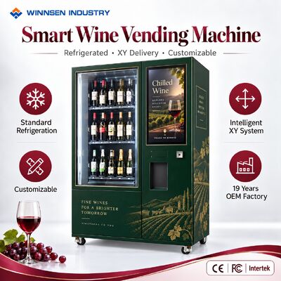 품질 Winnsen Glass Front Display Wine Vending Machine with LED Lighted Shelves Refrigerated Cabinet 공장