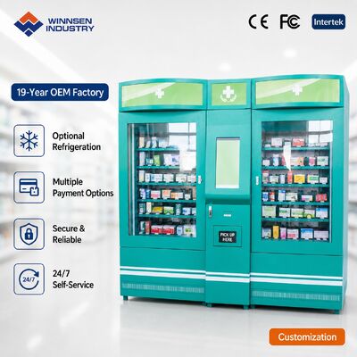 품질 Winnsen 24H Smart Pharmacy Vending Machine Refrigerated Touchscreen Medicine Kiosk for Community 공장