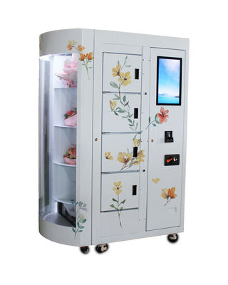 리모콘 투명 창과 장미빛 싱싱한 꽃 셀프 자동 판매기가 냉각 시스템을 보여줍니다