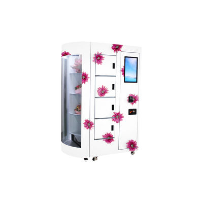 리모콘 투명 창과 장미빛 싱싱한 꽃 셀프 자동 판매기가 냉각 시스템을 보여줍니다